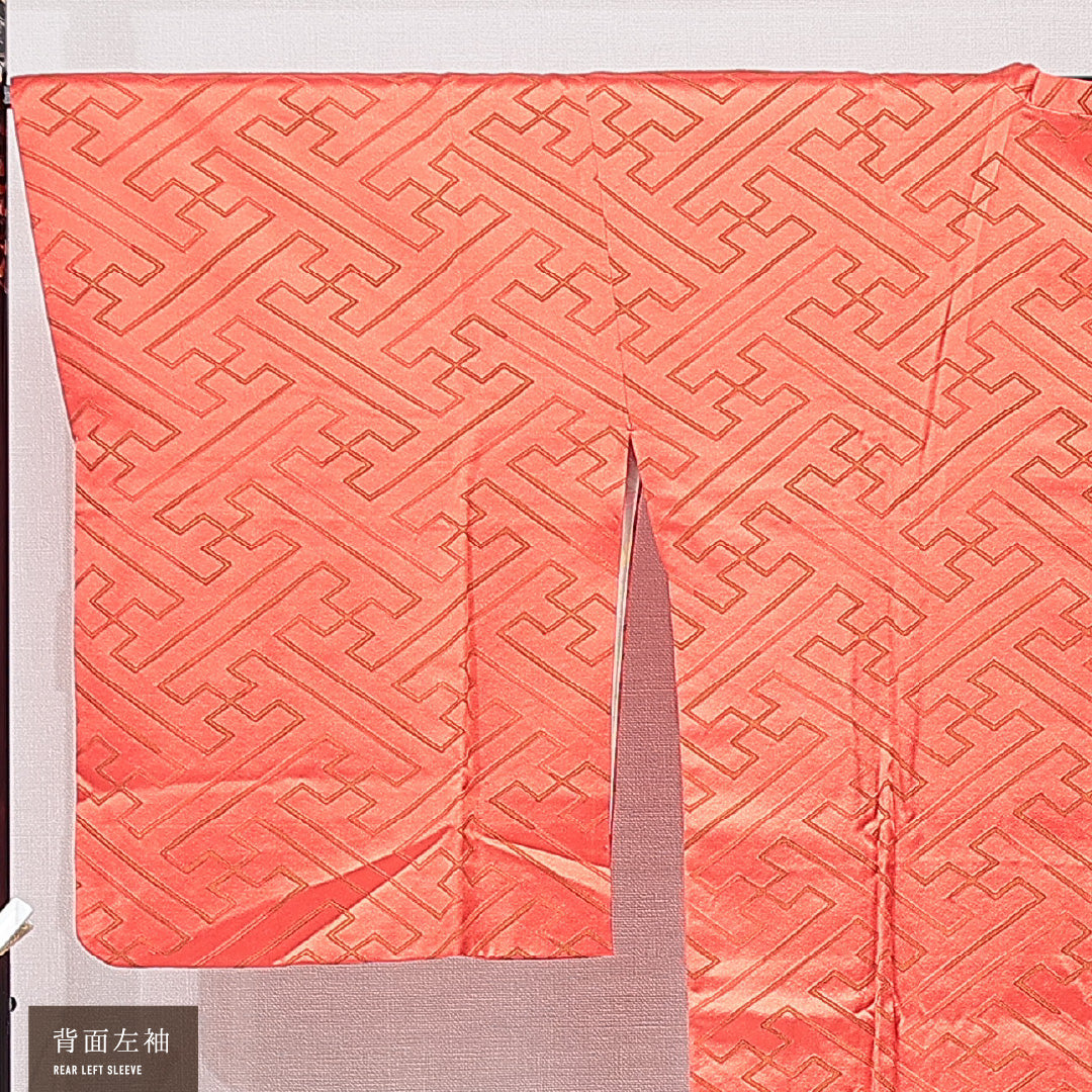 道行コート 袷 身丈90cm 裄丈67cm 正絹 Sランク Mサイズ ポケットあり 紗綾型 朱系 RP 1237-15185