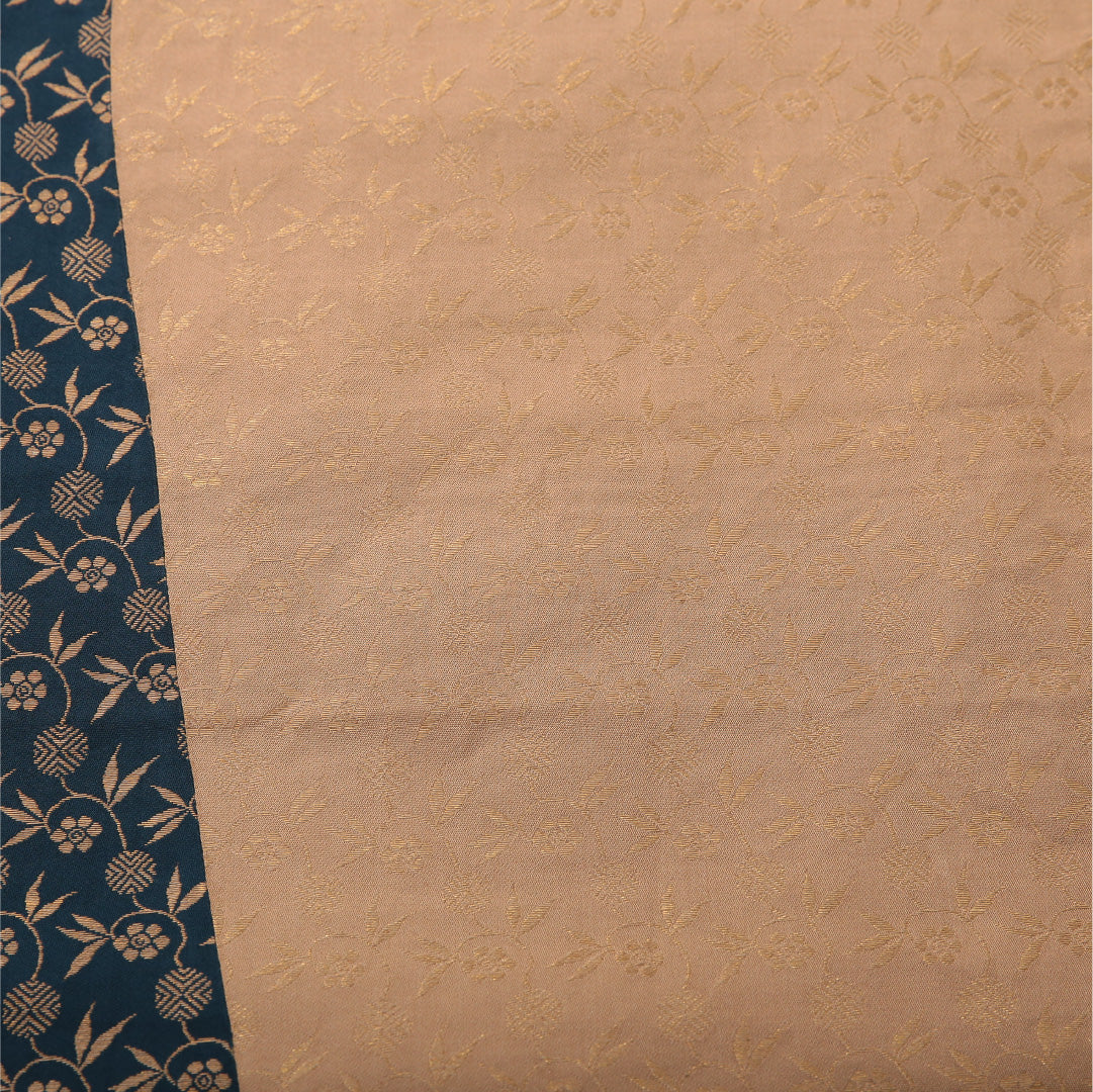 九寸名古屋帯 帯丈432cm カジュアル 開き仕立て 六通 Aランク 正絹 植物柄 紺系 1224-03516