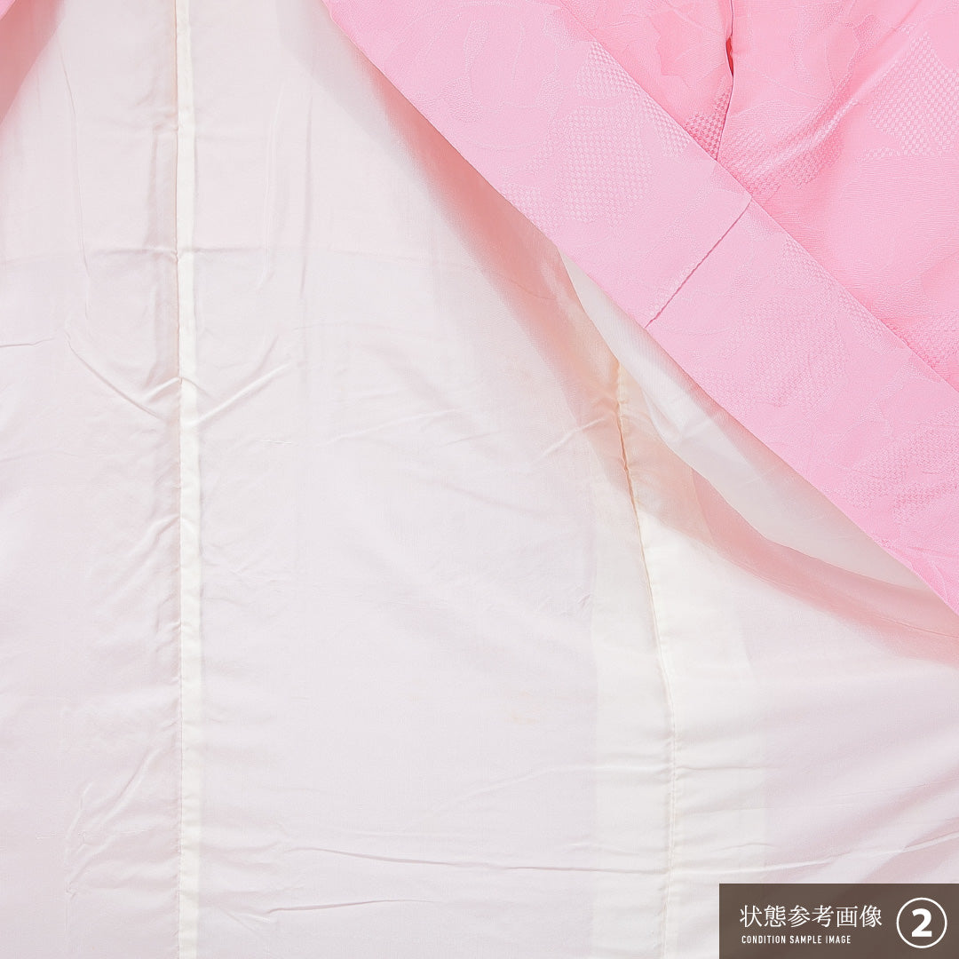 色無地 袷 身丈163cm 裄丈65cm 正絹 Aランク Lサイズ 広衿 インフォーマル 紋意匠 市松 無地 ピンク系 1214-15115