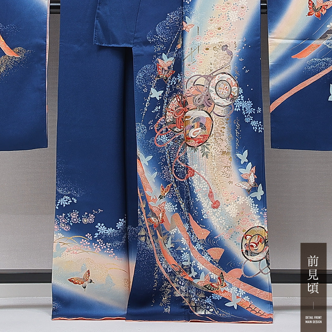 振袖 袷 身丈168cm 裄丈66cm フォーマル Aランク XLサイズ 正絹 広衿 組紐 吉祥文様 1213-F0726