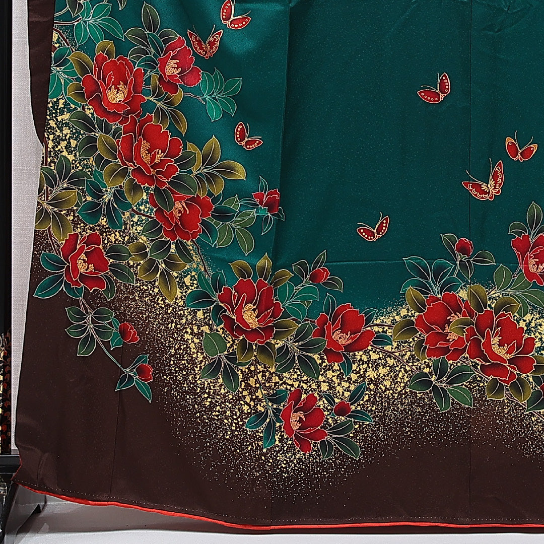 振袖 袷 身丈163cm 裄丈65cm フォーマル Aランク Lサイズ 正絹 広衿 蝶 牡丹 1213-F0715