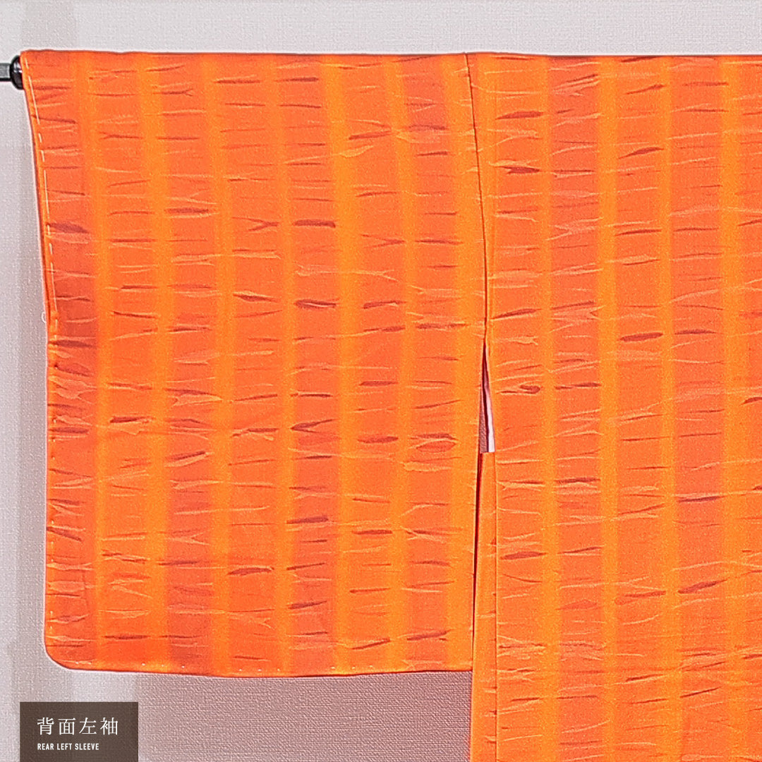 羽織 袷 身丈78cm 裄丈65cm 正絹 Sランク Mサイズ カジュアル 縞 朱系 1217-15120