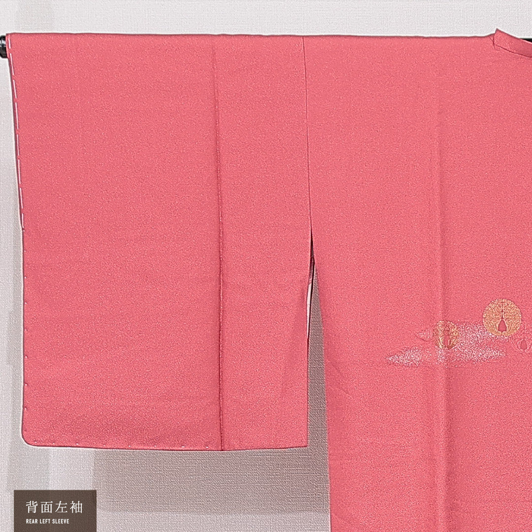 道行コート 単衣 身丈81cm 裄丈65cm 正絹 Sランク セミフォーマル Mサイズ ポケットあり 抱き茗荷 ピンク系 RP 1237-15183