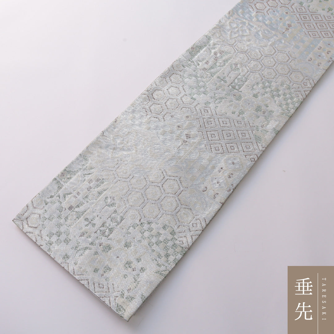 袋帯 帯丈424cm 正絹 六通 フォーマル ふくれ織 道長取り 吉祥文様 銀系 1243-01944