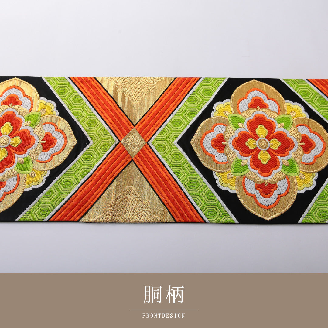 袋帯 帯丈418cm フォーマル 六通 Sランク 正絹 花菱 金系 多色系 1223-02017