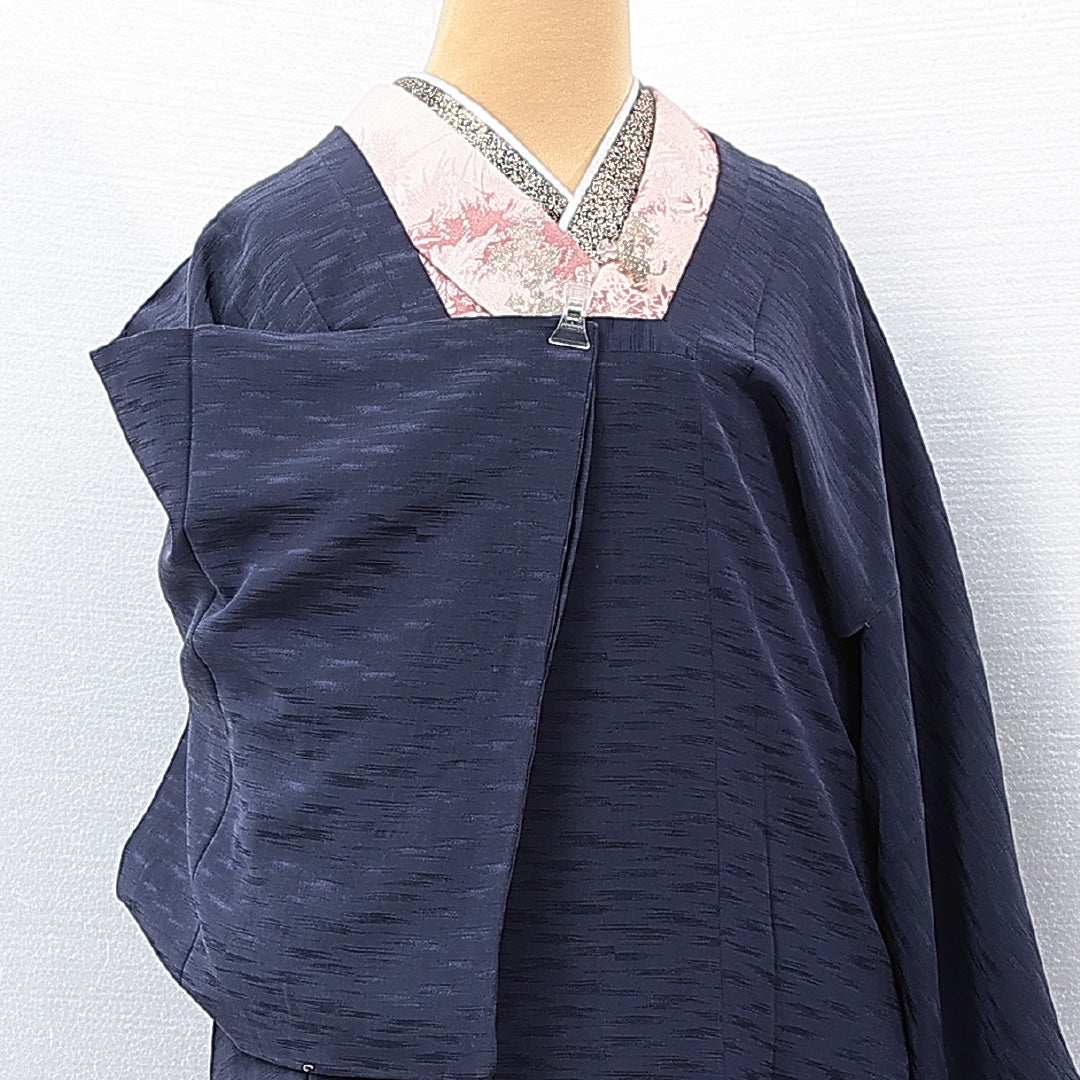 道行コート 袷 身丈81cm 裄丈64cm 正絹 Sランク セミフォーマル Mサイズ 織り出し ポケットあり 無地 青系 RP 1237-15287