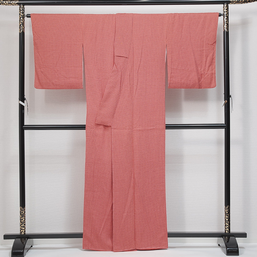 洗える着物 小紋 袷 身丈151cm 裄丈67cm ポリエステル Aランク インフォーマル 広衿 Sサイズ 創作柄 朱系 HP 1221-14785