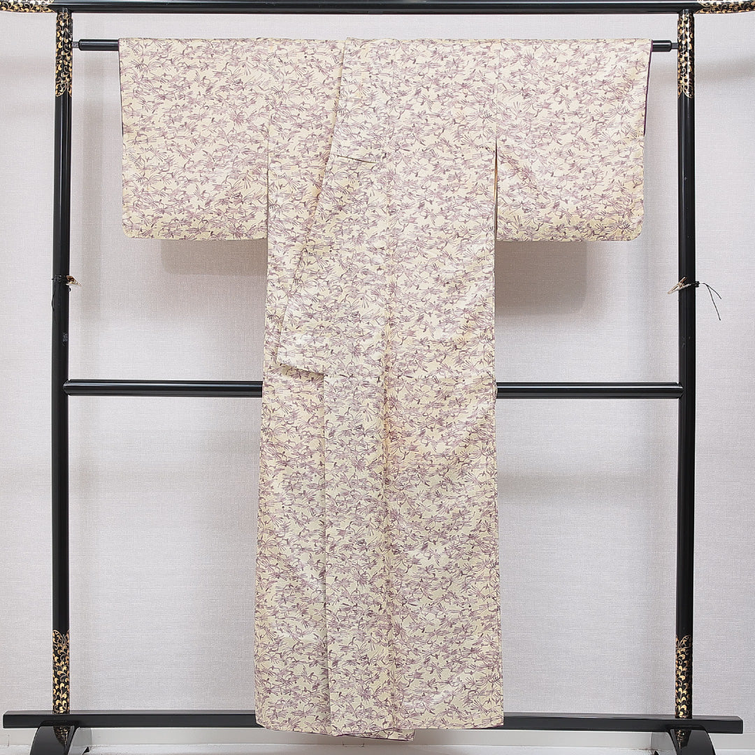 小紋 袷 身丈153cm 裄丈65cm 正絹 Cランク インフォーマル 広衿 Sサイズ 創作柄 クリーム系 LP 1221-16004