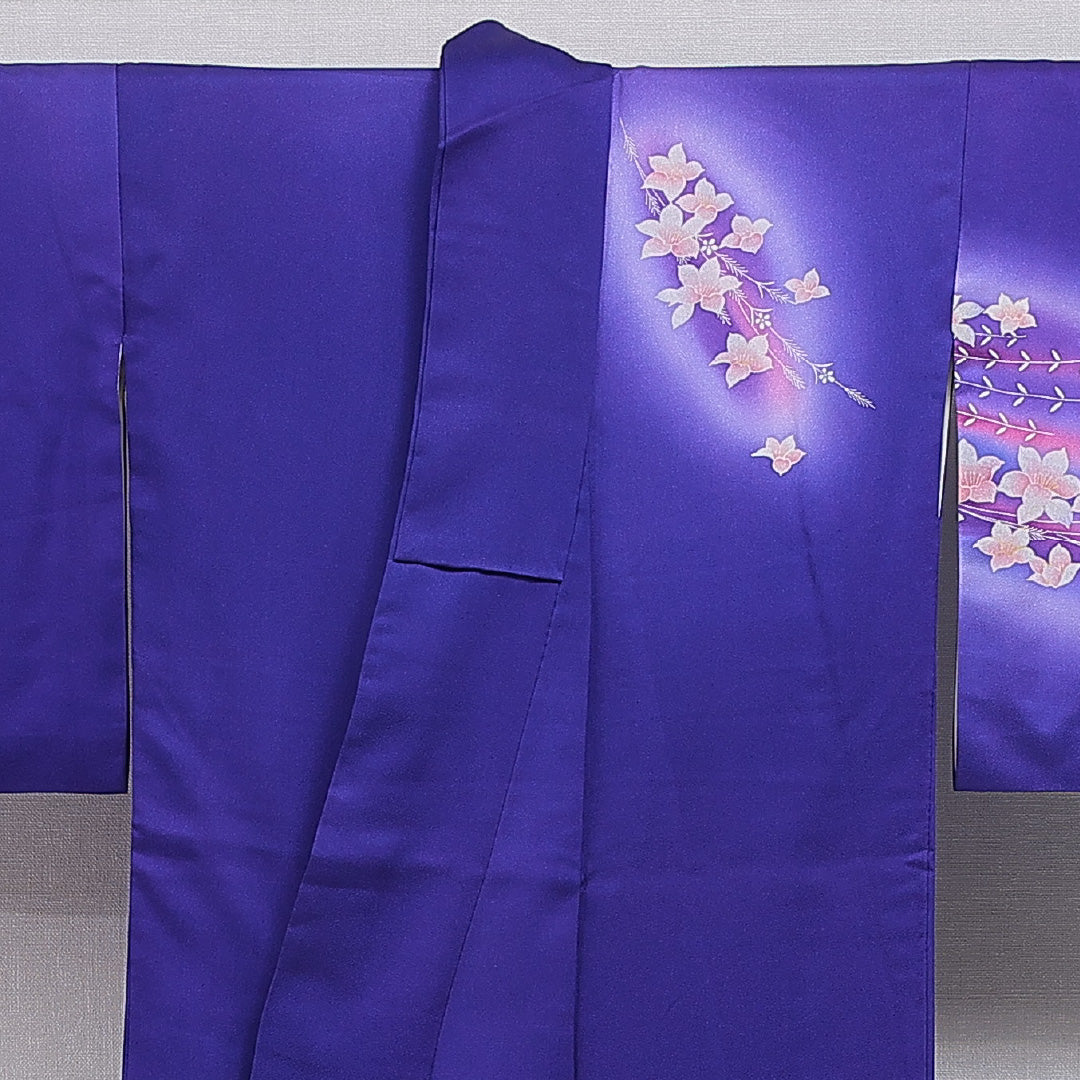 洗える着物 訪問着 袷 身丈162cm 裄丈65cm ポリエステル Bランク セミフォーマル 広衿 Lサイズ ぼかし染 椿 紫系 HP 1217-16082