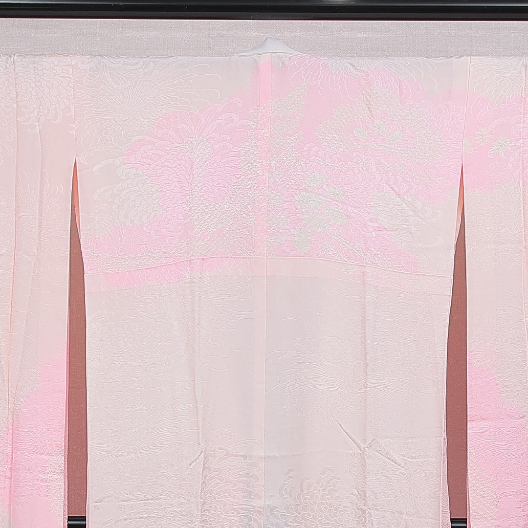 振袖用 長襦袢 無双袖 身丈133cm 裄丈64cm 正絹 Sランク XLサイズ 菊 ピンク系 RP 1240-16488
