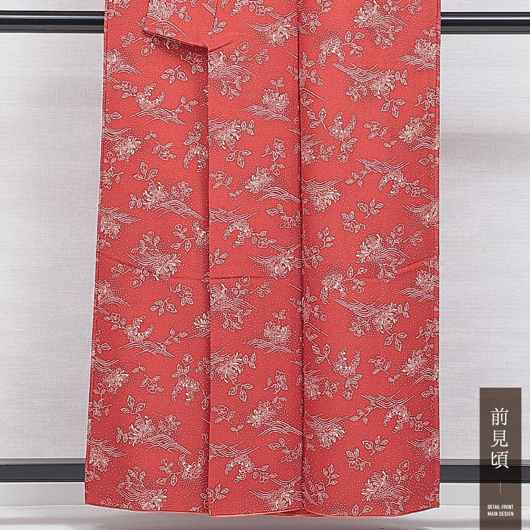 洗える着物 小紋 袷 身丈157cm 裄丈63cm ポリエステル Sランク インフォーマル 広衿 Mサイズ 花柄 赤系 RP 1221-16304