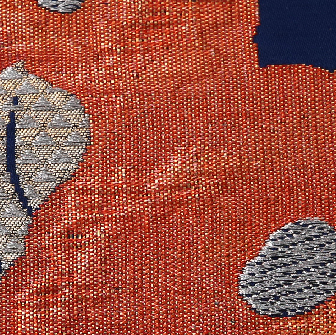 八寸名古屋帯 帯丈354cm いづくら帯 カジュアル 松葉仕立て ポイント柄 Sランク 正絹 ふくれ織 菊 青系 1224-03239