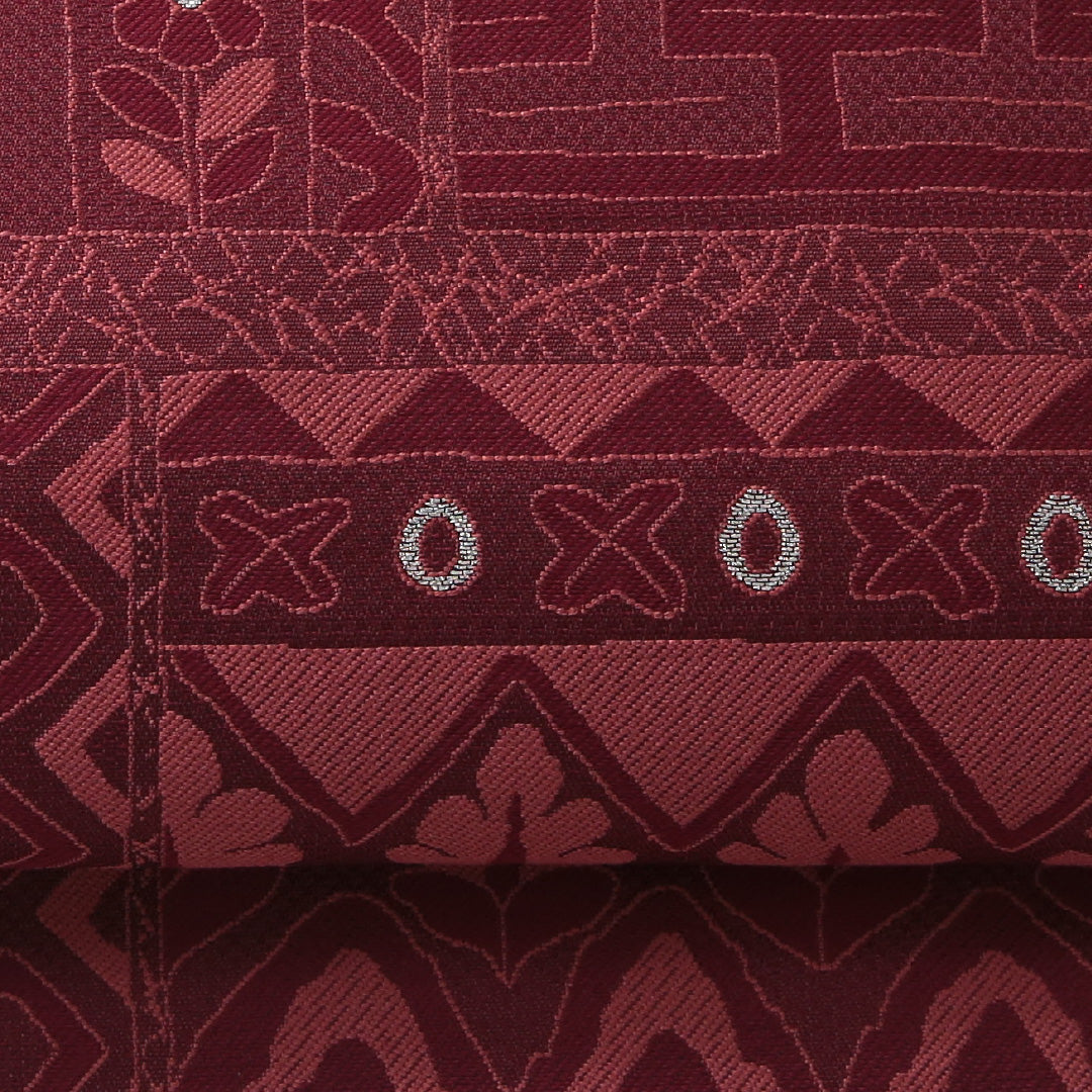 袋帯 帯丈436cm セミフォーマル 六通 帯芯なし Sランク 正絹 幾何学柄 赤系 1223-01973