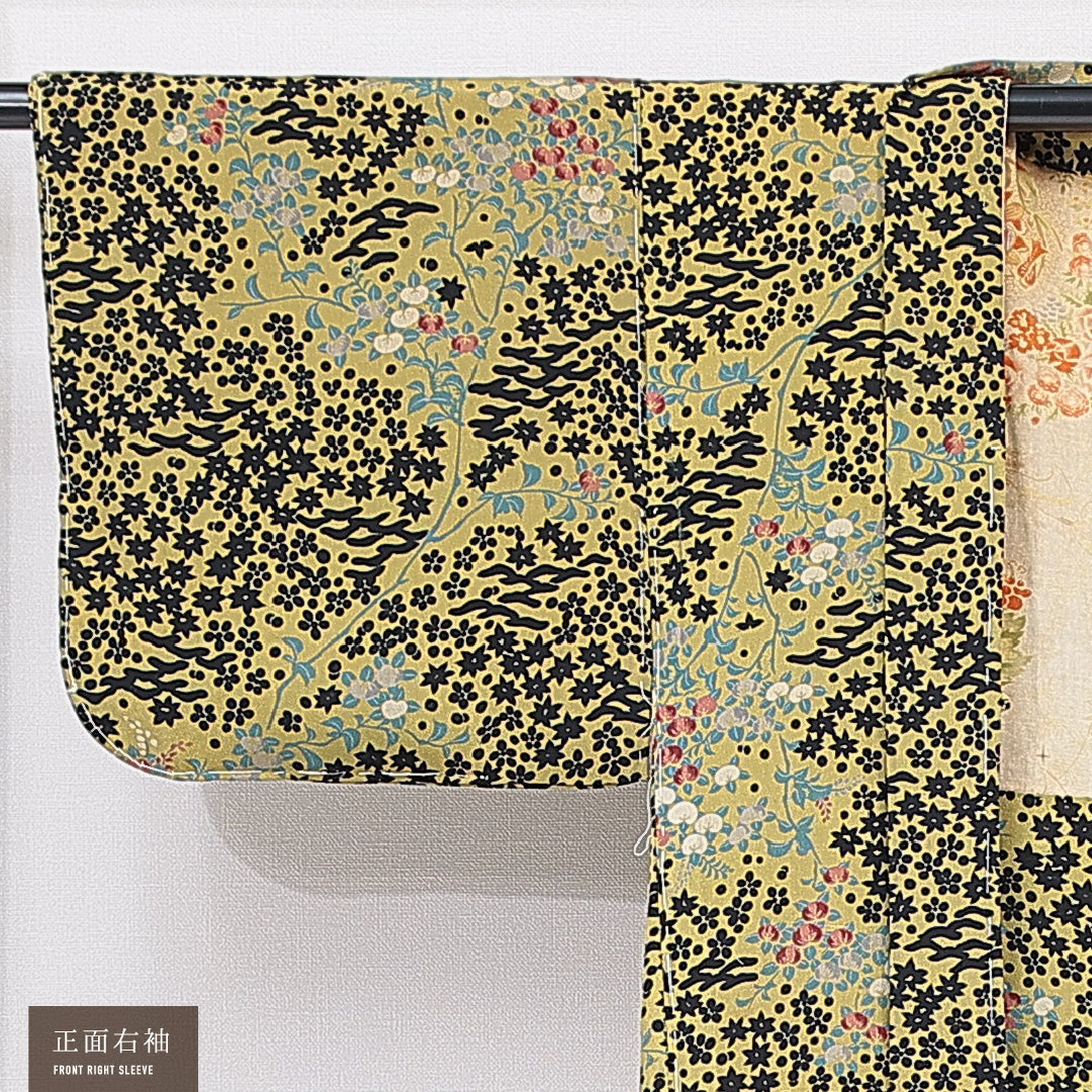 羽織 袷 身丈75cm 裄丈60cm 正絹 Aランク カジュアル Sサイズ 紐あり 橘 紅葉 緑系 HP 1232-15124