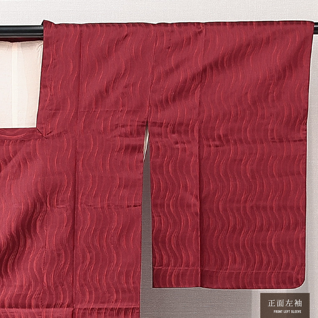 道行コート 単衣 身丈120cm 裄丈64cm 正絹 Sランク セミフォーマル Mサイズ ポケットあり よろけ縞 赤系 RP 1237-15293