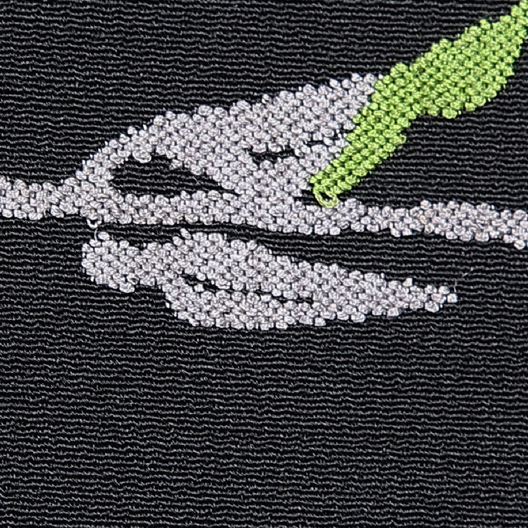 紬 単衣 身丈150cm 裄丈61cm 正絹 Sランク カジュアル 広衿 Sサイズ 刺繍 植物柄 黒系 RP 1223-15970