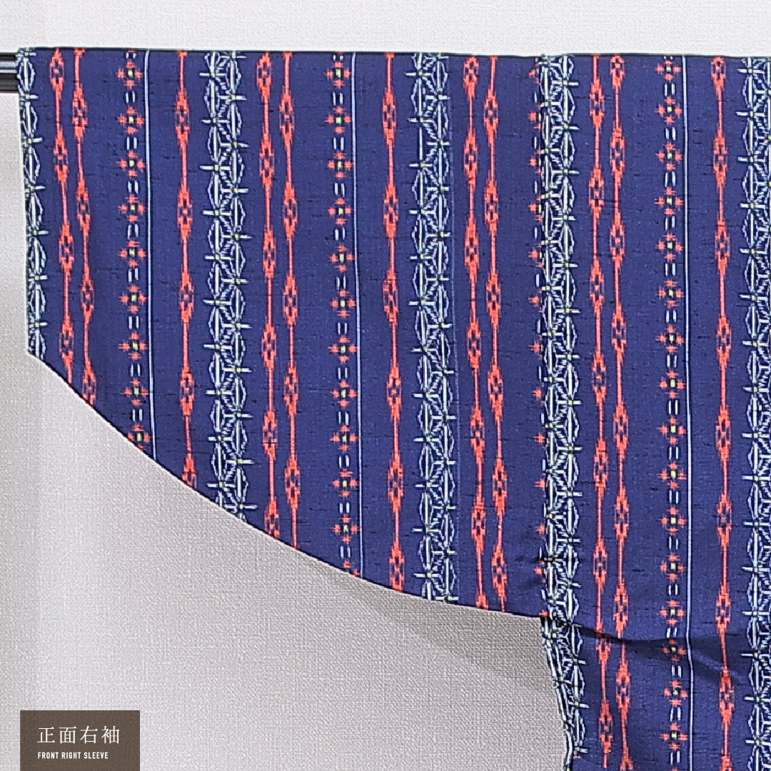 ウールの道中着(紬) 洗える着物 単衣 身丈75cm 裄丈65cm ウール Sランク Mサイズ カジュアル 創作柄 青系 1264-16815