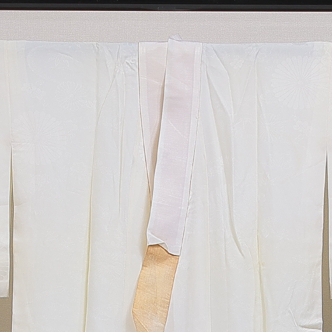 長襦袢 無双袖 身丈137cm 裄丈63cm 正絹 Aランク 2XLサイズ 菊 クリーム系 RP 1239-16467