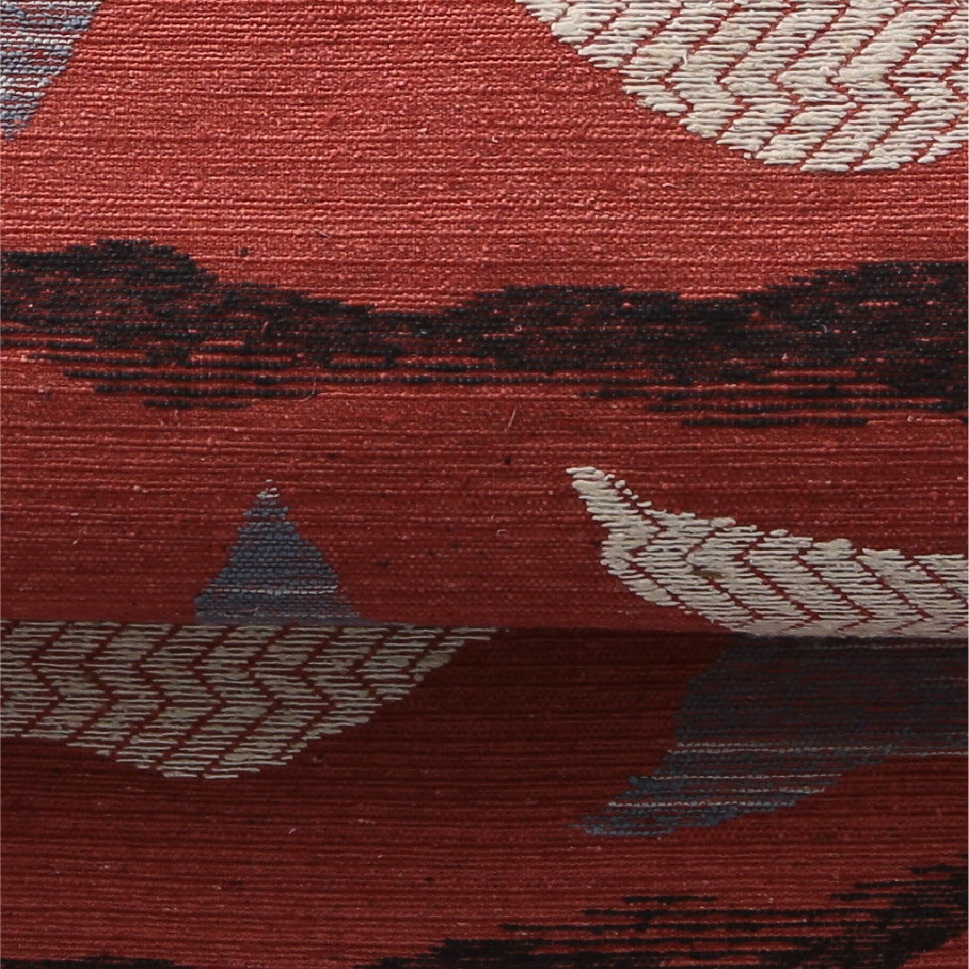 八寸名古屋帯(紬) 帯丈348cm カジュアル 松葉仕立て 六通 Cランク 正絹 花柄 赤系 朱系 1224-03820