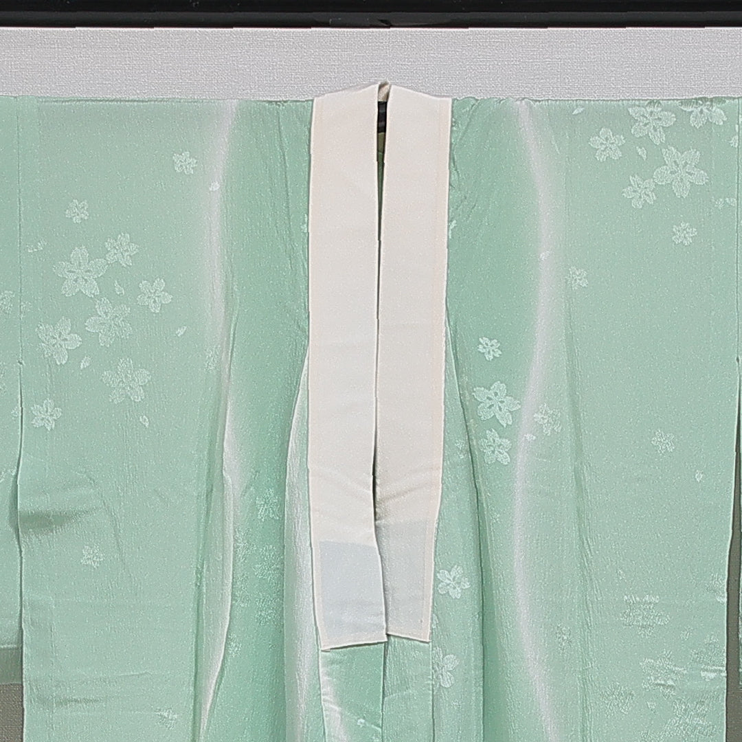 長襦袢 無双袖 身丈125cm 裄丈62cm 正絹 Sランク Mサイズ 桜 緑系 RP 1239-16568