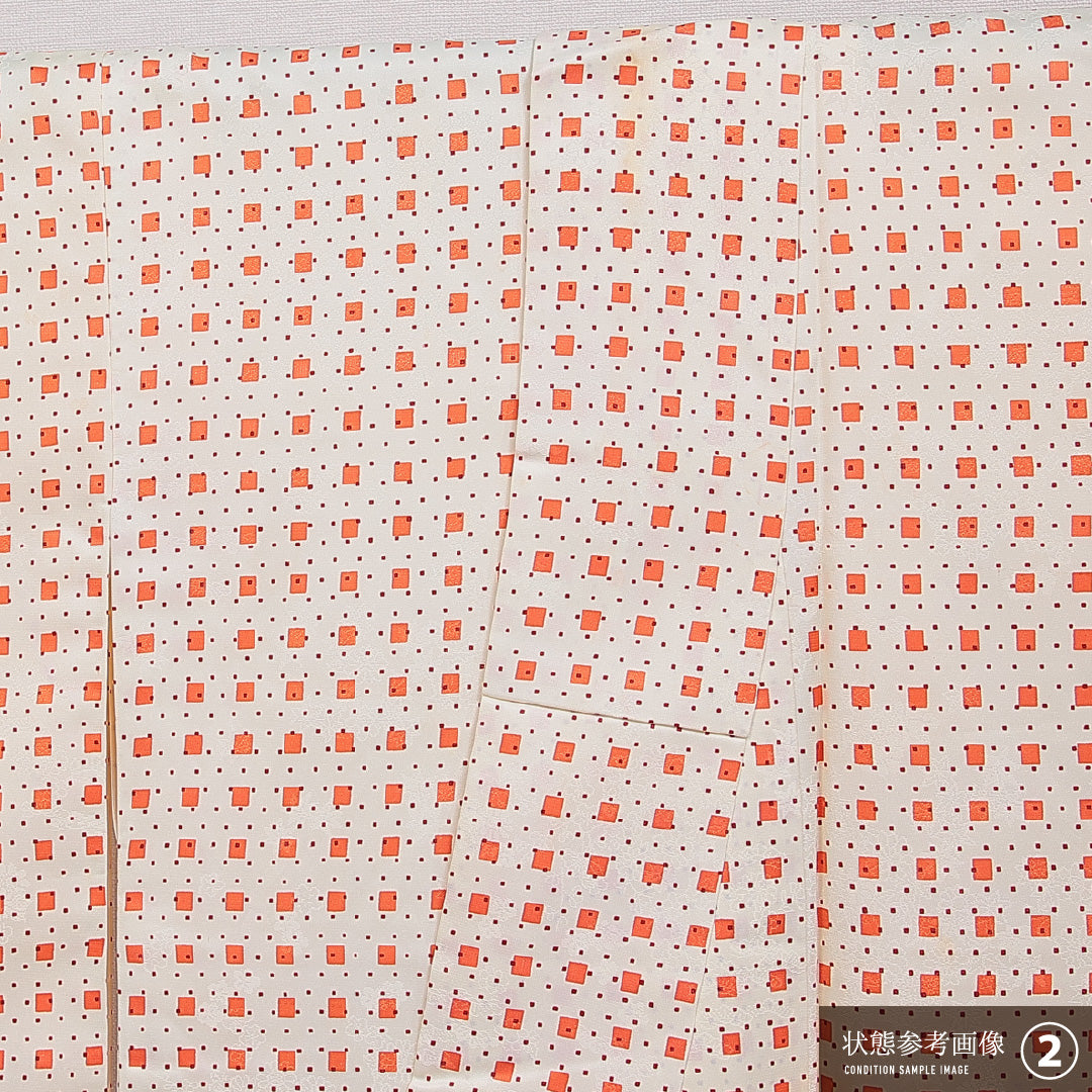 洗える着物 小紋 袷 身丈154cm 裄丈63cm ポリエステル Aランク インフォーマル 広衿 Sサイズ 創作柄 朱系 RP 1221-16395