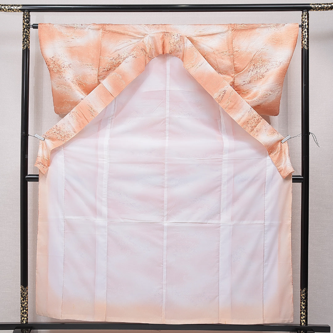 小紋 洗える着物 袷 身丈161cm 裄丈62cm ポリエステル Sランク Lサイズ 広衿 インフォーマル 菊 朱系 1215-15812