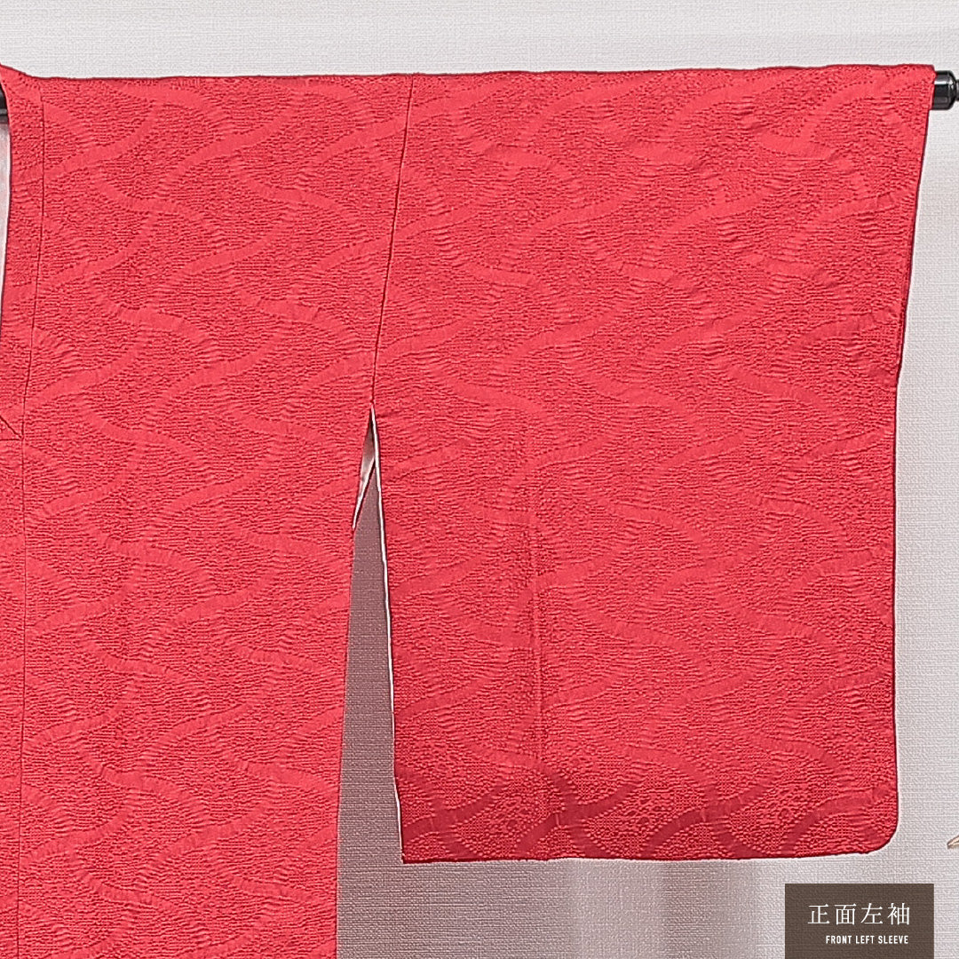 道行コート 袷 身丈84cm 裄丈66cm 正絹 Sランク Mサイズ フォーマル ポケットあり 無地 赤系 1263-15134