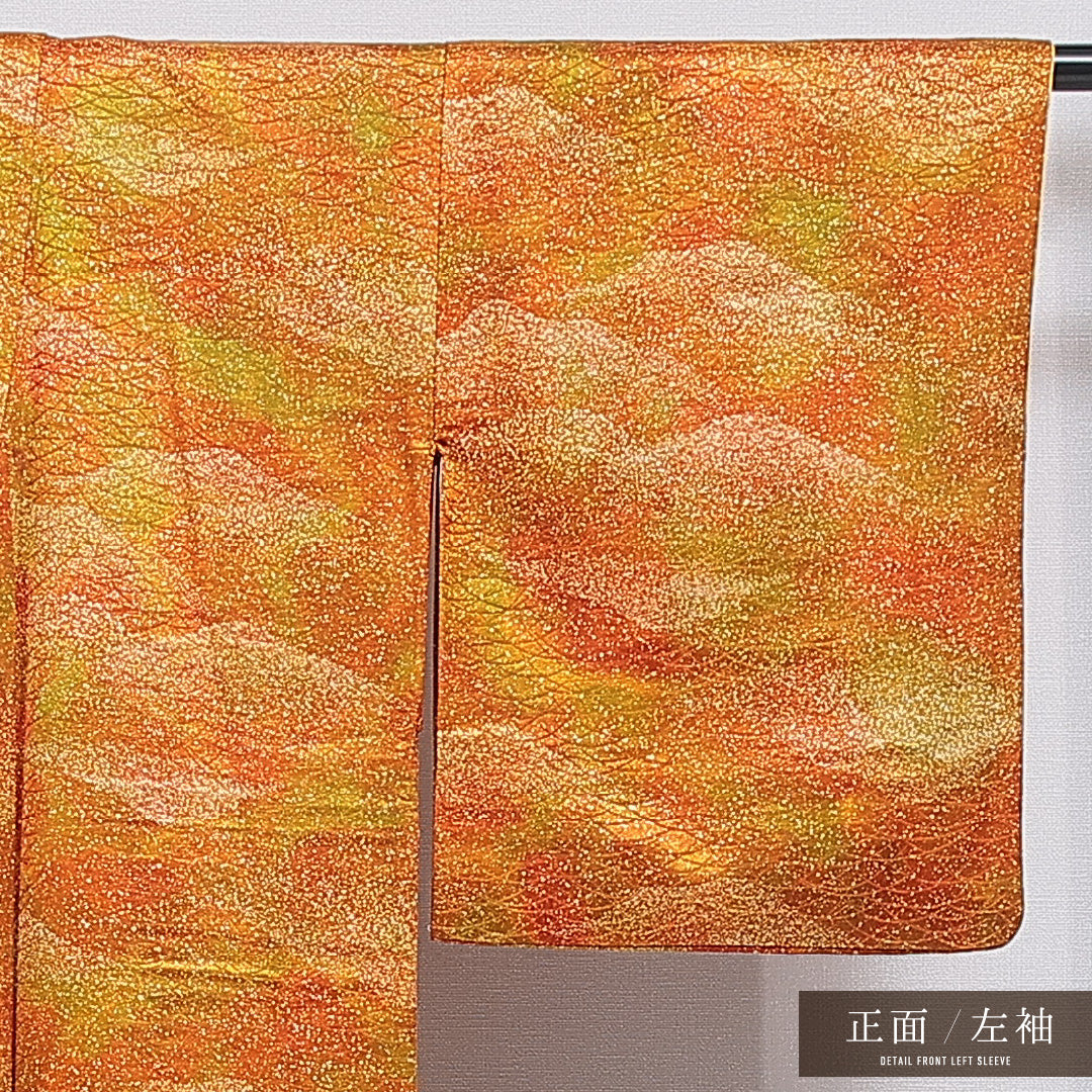 洗える着物 小紋 袷 身丈150cm 裄丈62cm ポリエステル Sランク インフォーマル バチ衿 Sサイズ 芝草 朱系 RP 1221-16221
