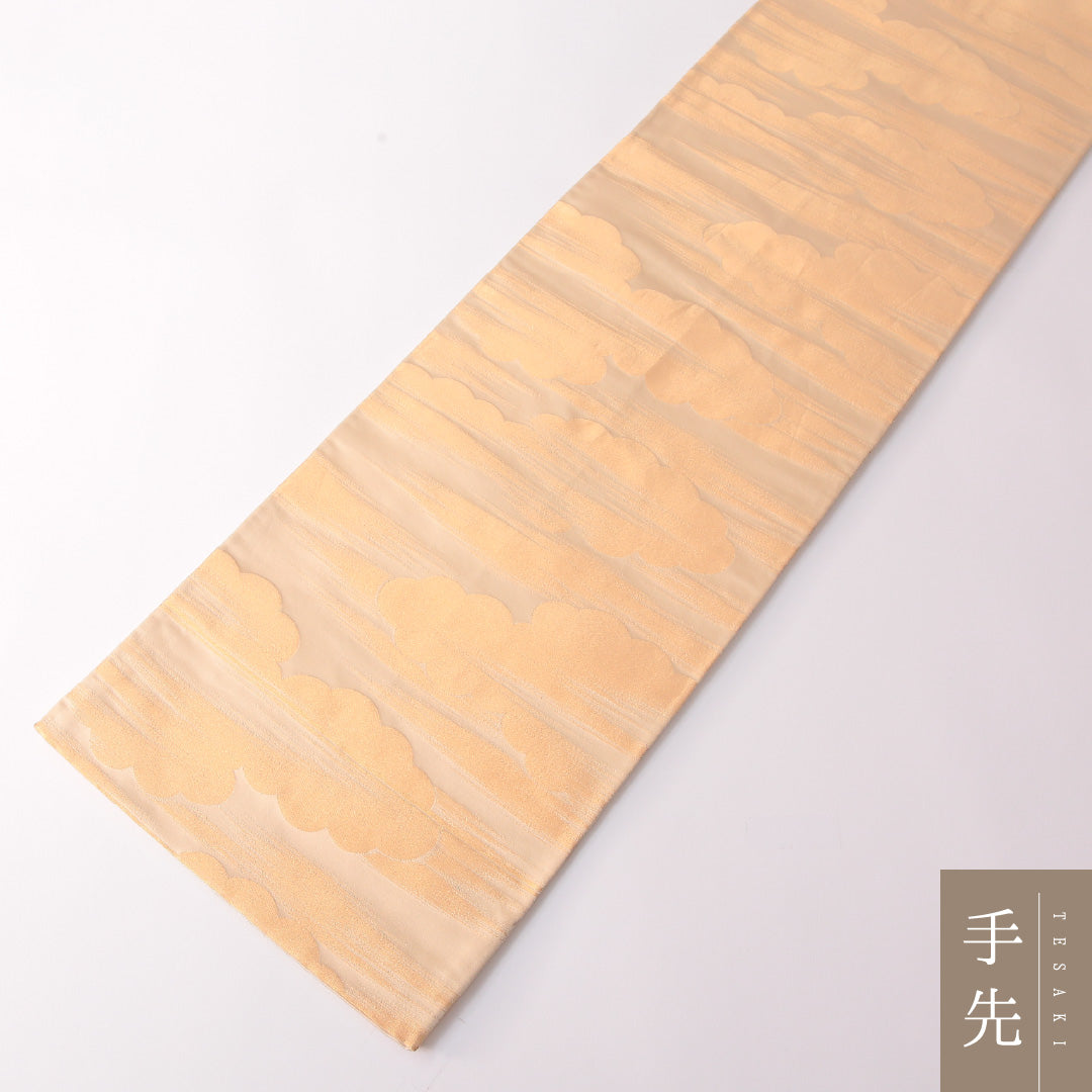 袋帯 帯丈420cm 正絹 全通 リバーシブル セミフォーマル 雲取り 金系 銀系 1243-01825