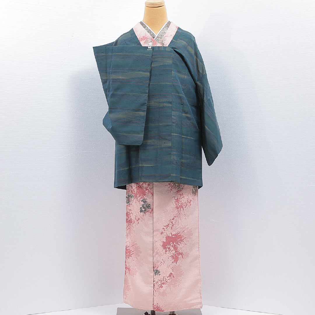 道行コート 袷 身丈83cm 裄丈64cm 正絹 Sランク セミフォーマル Mサイズ 抽象柄 緑系 RP 1237-16790