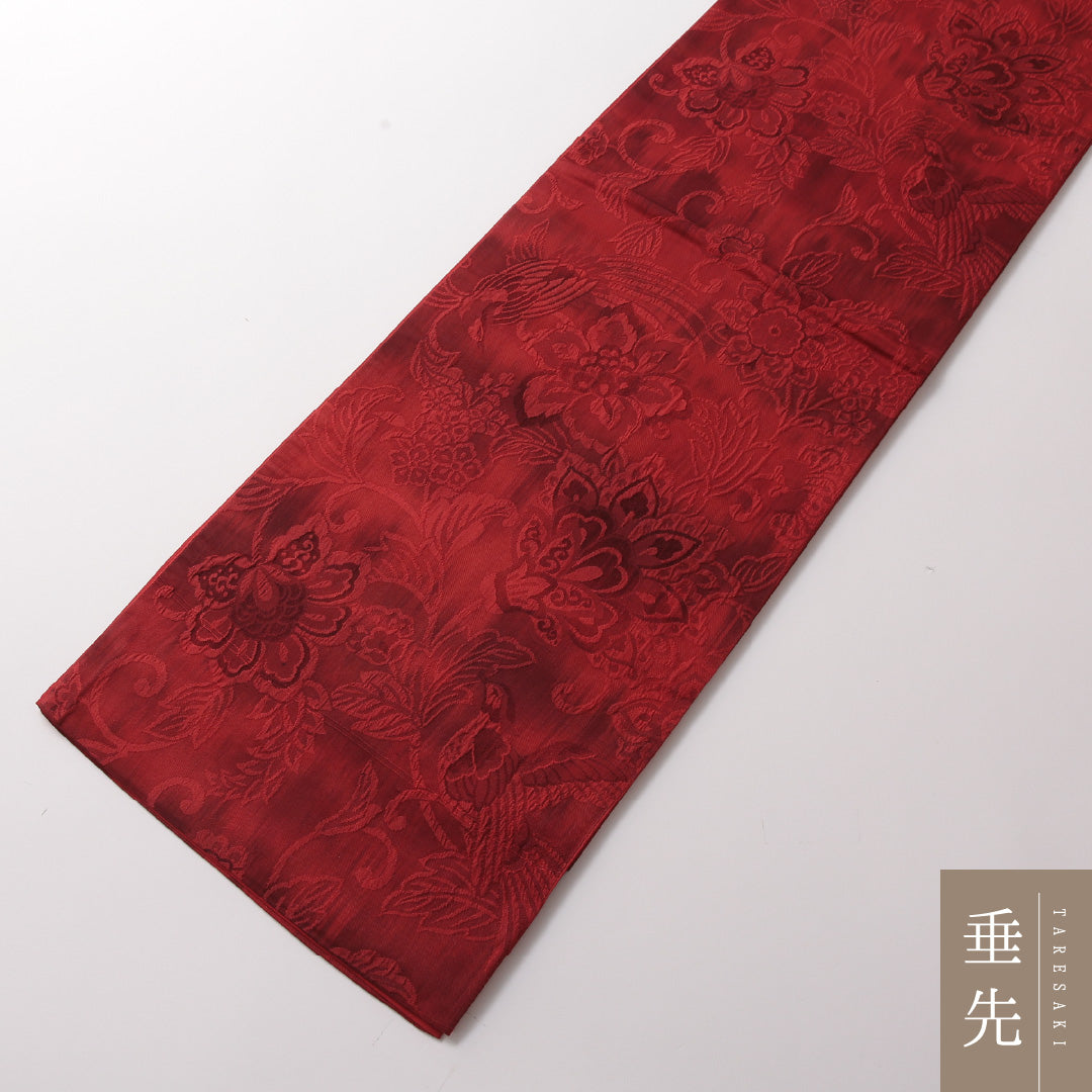 袋帯 帯丈432cm 正絹 全通 インフォーマル 花鳥文 赤系 1243-01786