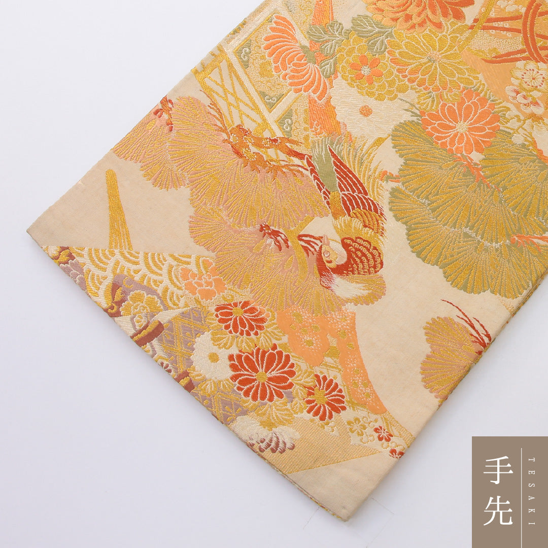 アンティーク 丸帯 帯丈408cm 全通 Cランク 正絹 金系 1223-02200