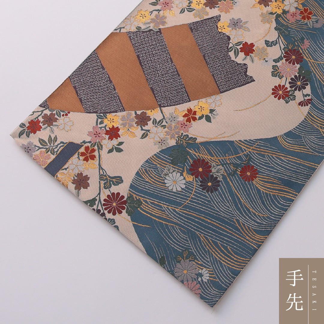 袋帯 帯丈432cm 正絹 全通 セミフォーマル 風景柄 桜 吉祥文様 多色系 1243-01932