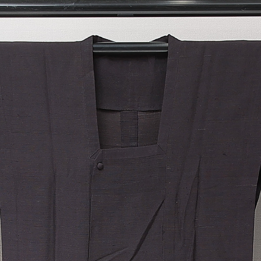 道行コート 単衣 身丈115cm 裄丈61cm 正絹 Cランク セミフォーマル Sサイズ ポケットあり 無地 黒系 LP 1237-15266