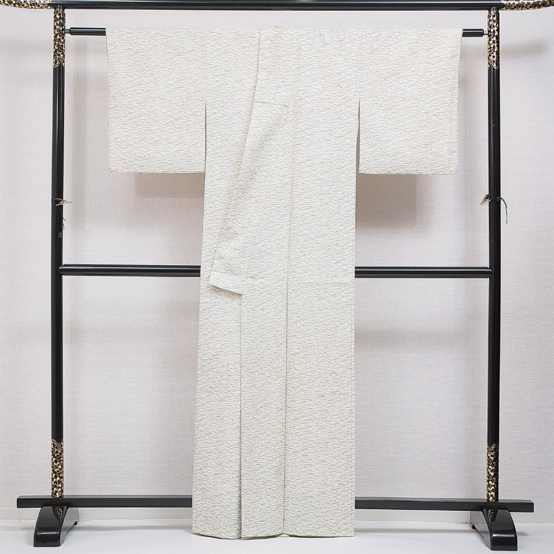 洗える着物 小紋 袷 身丈162cm 裄丈62cm ポリエステル Cランク インフォーマル 広衿 Lサイズ 芝草 クリーム系 LP 1221-16005