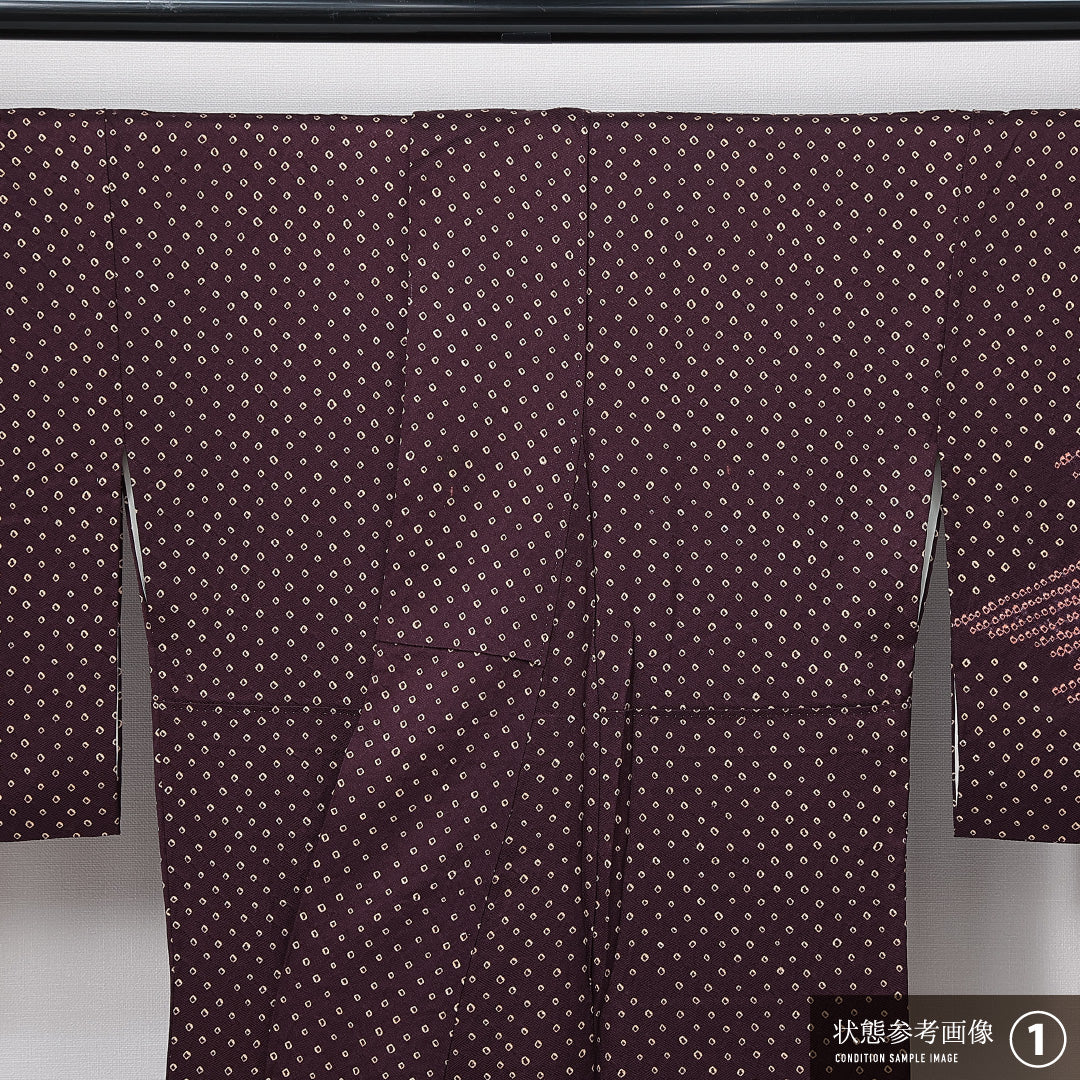 付下げ 袷 身丈152cm 裄丈66cm 正絹 Aランク インフォーマル 広衿 Sサイズ 絞り 青海波 茶系 HP 1218-15011