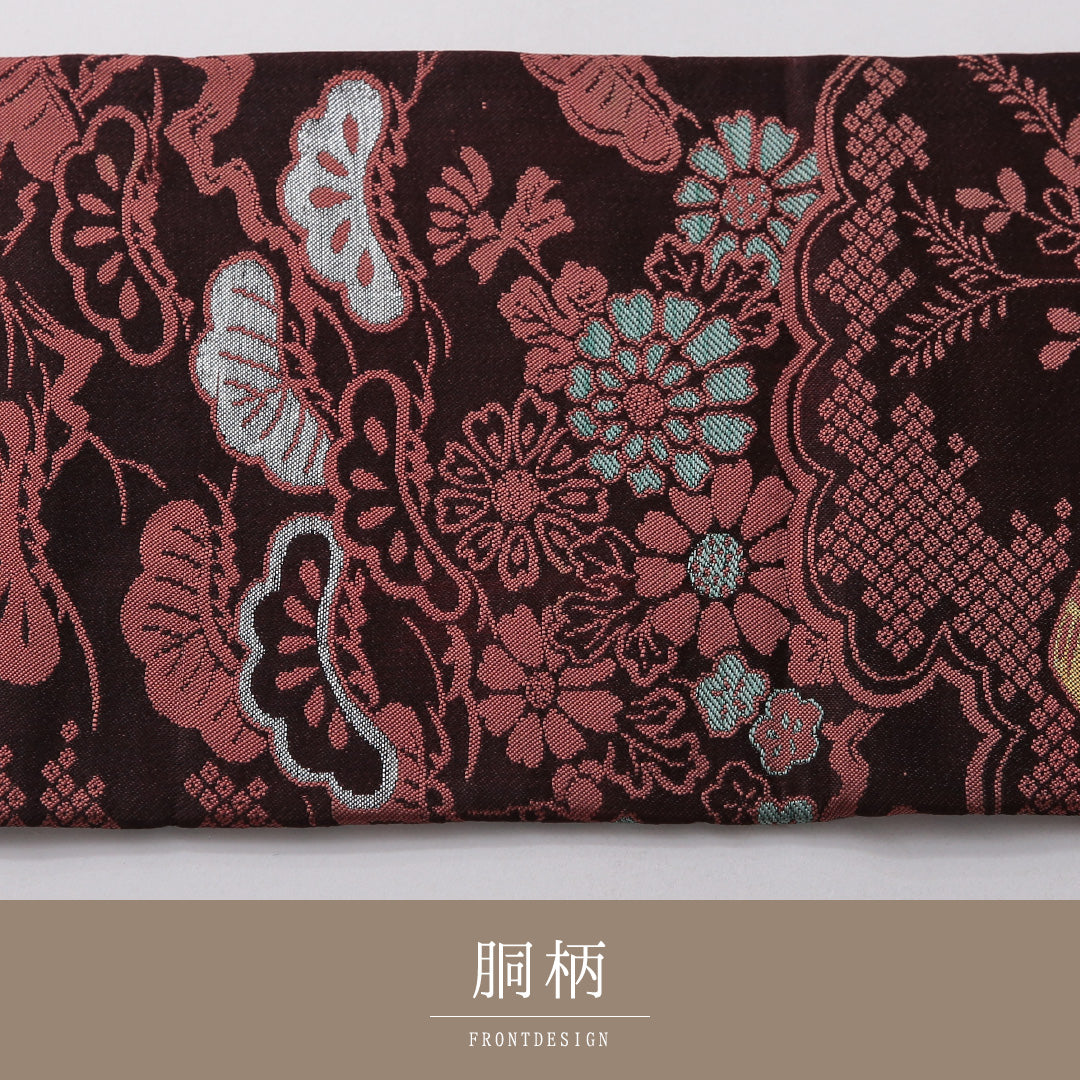 アンティーク 九寸名古屋帯 帯丈327cm セミフォーマル 名古屋仕立て 六通 Aランク 正絹 茶屋辻 松 茶系 1224-03566