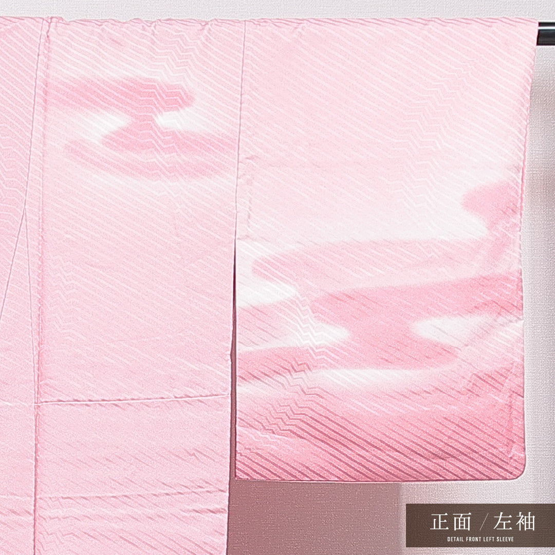付下げ 袷 身丈149cm 裄丈60cm 正絹 Sランク インフォーマル 広衿 XSサイズ ぼかし染 抽象柄 ピンク系 RP 1218-15560