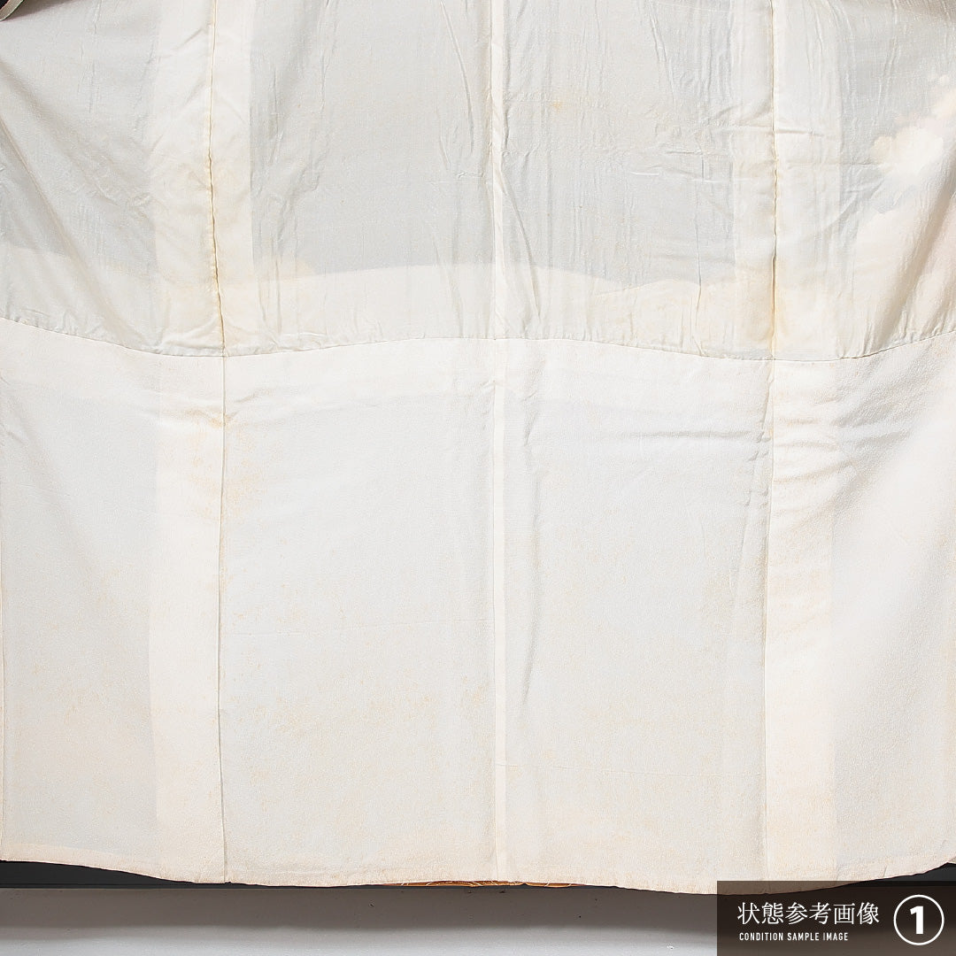 黒留袖 袷 身丈160cm 裄丈61cm 五つ紋 浮線柏 フォーマル Aランク Lサイズ 正絹 比翼仕立て 広衿 鶴 金駒刺繍 1211-F0630