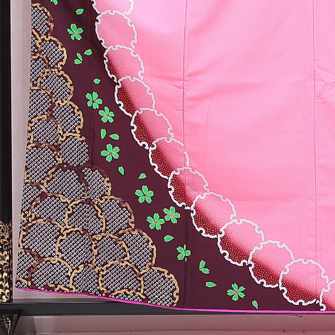 付下げ 洗える着物 単衣 身丈161cm 裄丈68cm ポリエステル Aランク Lサイズ バチ衿 インフォーマル 雪輪 桜 ピンク系 1261-16283