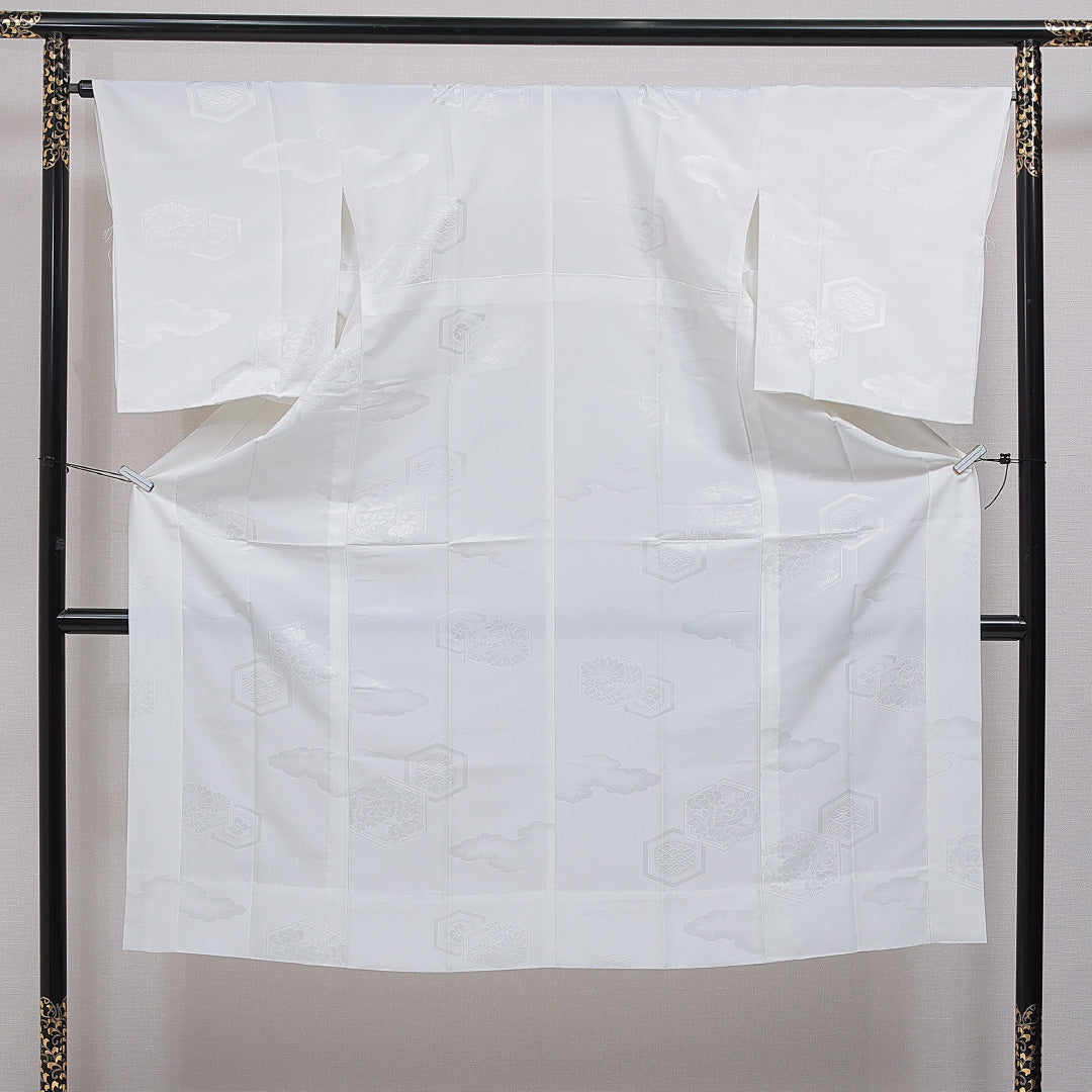 長襦袢 無双袖 身丈137cm 裄丈65cm 正絹 Aランク 2XLサイズ 亀甲 白系 RP 1239-16552