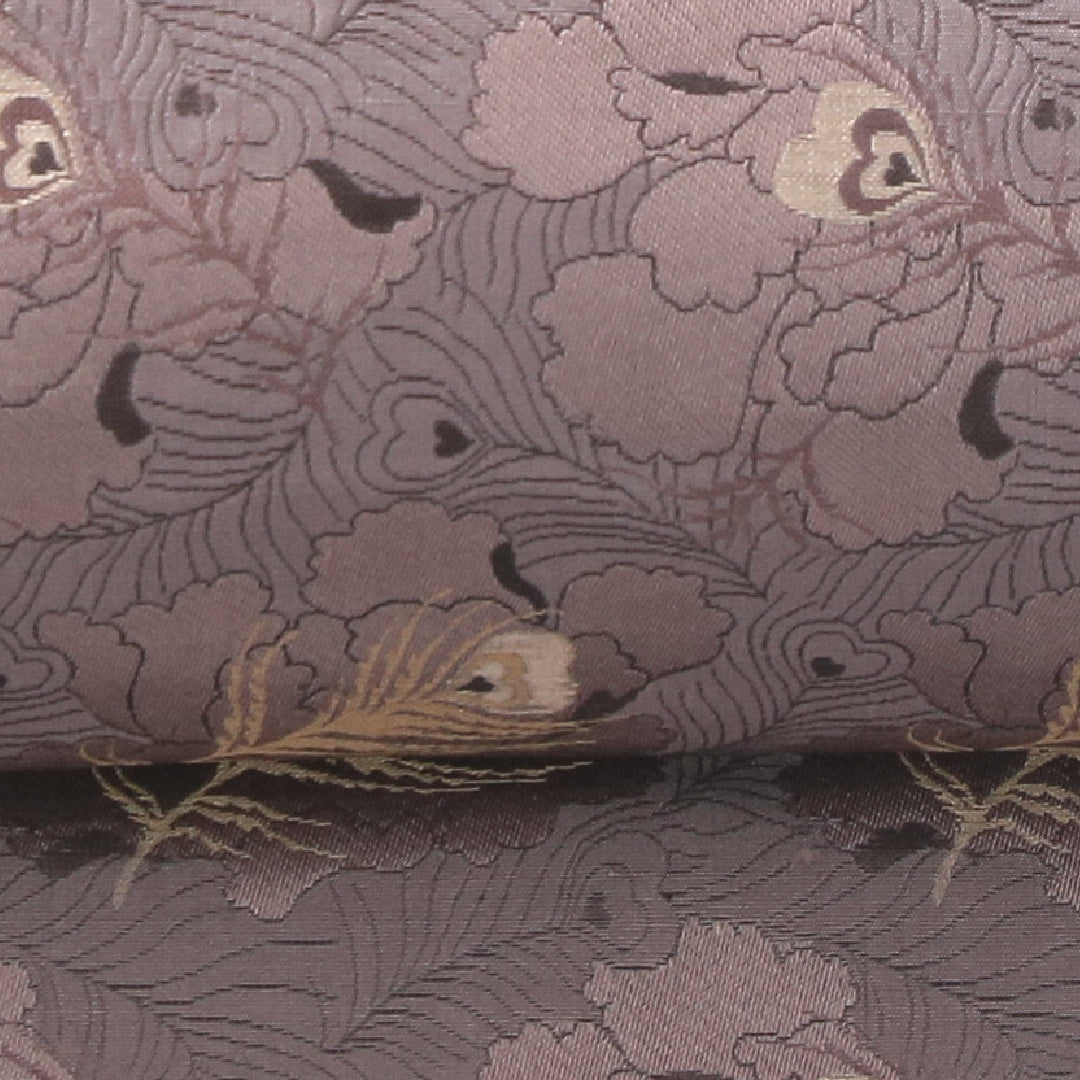 九寸名古屋帯 帯丈393cm インフォーマル 名古屋仕立て 全通 Sランク 正絹 孔雀の羽 紫系 1224-04176