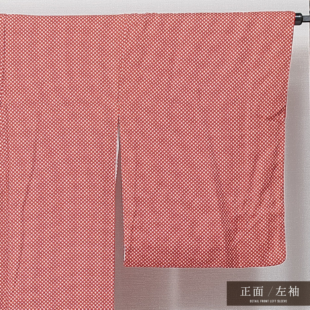 洗える着物 小紋 袷 身丈151cm 裄丈67cm ポリエステル Aランク インフォーマル 広衿 Sサイズ 創作柄 朱系 HP 1221-14785