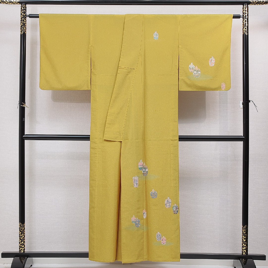洗える着物 付下げ 胴抜き 身丈155cm 裄丈64cm ポリエステル Sランク インフォーマル 広衿 Mサイズ 壺 黄系 RP 1218-15516
