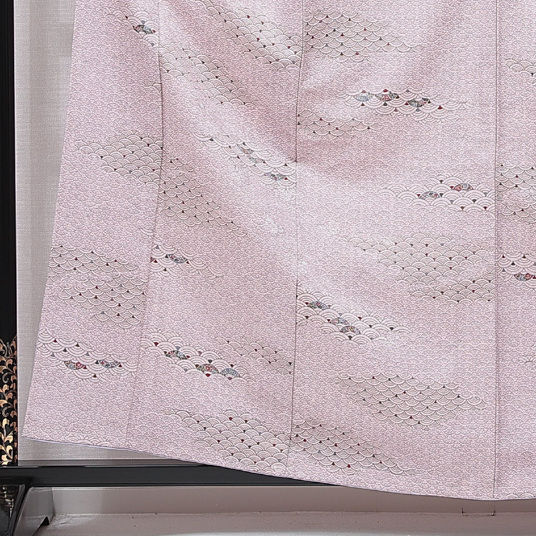 小紋 洗える着物 袷 身丈159cm 裄丈64cm ポリエステル Sランク Mサイズ 広衿 インフォーマル 青海波 紫系 1215-15789