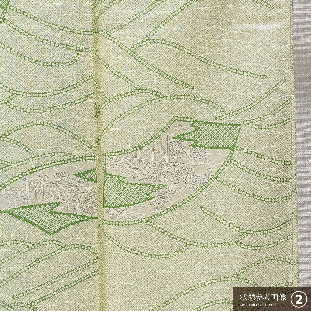 小紋 洗える着物 袷 身丈153cm 裄丈61cm ポリエステル Bランク Sサイズ 広衿 インフォーマル 古典柄 緑系 1215-15805