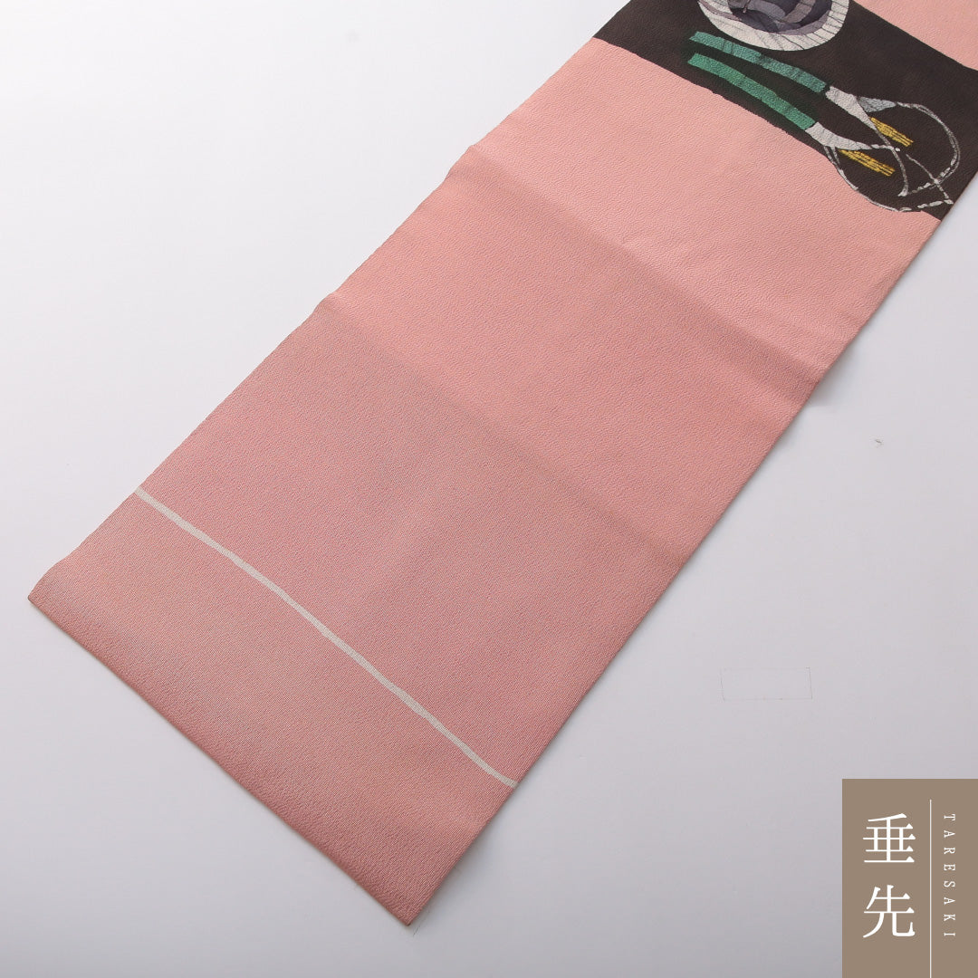 九寸名古屋帯 帯丈356cm カジュアル 名古屋仕立て ポイント柄 Cランク 正絹 創作柄 ピンク系 1224-03515