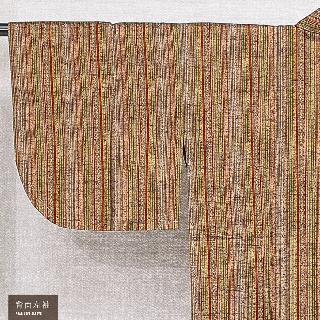 道中着 袷 身丈71cm 裄丈61cm 正絹 Sランク Sサイズ 縞 茶系 RP 1236-16445