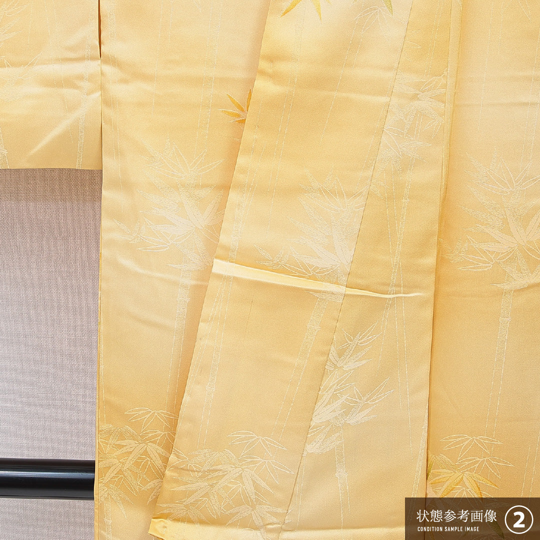 洗える着物 小紋 袷 身丈160cm 裄丈62cm ポリエステル Aランク インフォーマル 広衿 Lサイズ 笹 黄系 HP 1221-16332