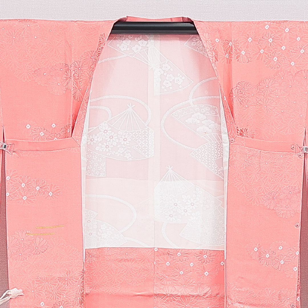 道行コート 袷 身丈85cm 裄丈63cm 正絹 Sランク セミフォーマル Sサイズ 菊 ピンク系 RP 1237-16194